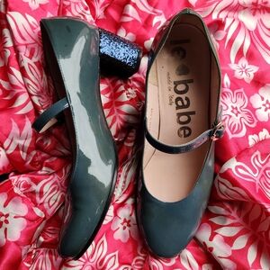 Le Babe Glitter Heel Mary Jane Pumps